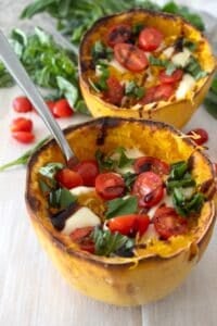 caprese spaghetti squash on sheet pan