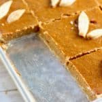 sheet pan pumpkin pie garnished with puff pastry