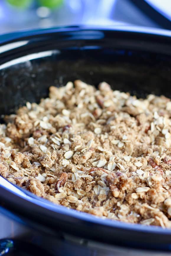 apple crisp ready to cook in the slow cooker