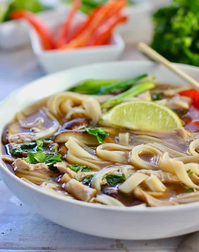 noodles and veggies in a white bowl