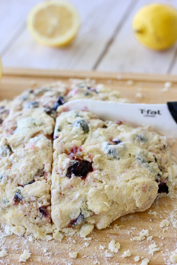 Scones being cut into 6 pieces