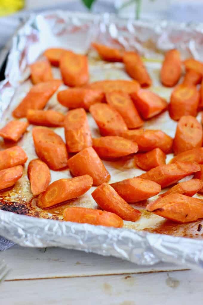 Roasted carrots on a sheet pan