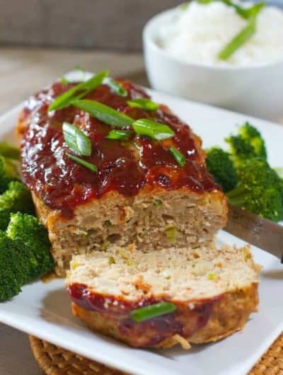 Asian Meatloaf on white platter