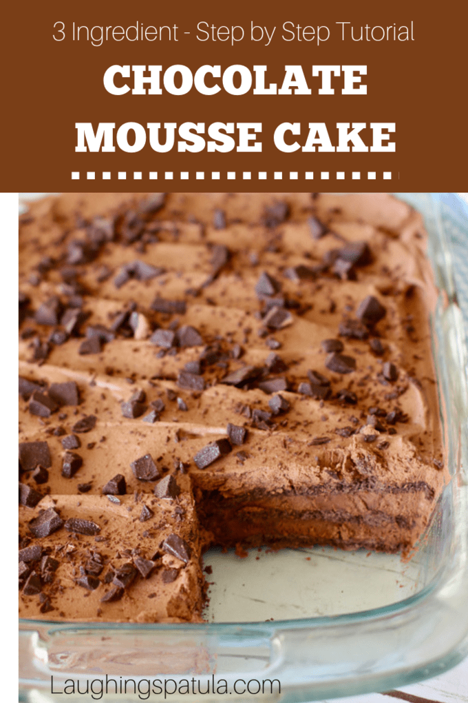 Amazing 3 Ingredient No Bake Chocolate Mousse Cake! A breeze to make and feeds a crowd! This is the dessert you will be asked to bring over and over again! #chocolatemousse #chocolateiceboxcake #easychocolatemouse #dessertforacrowd #christmascake #partycake