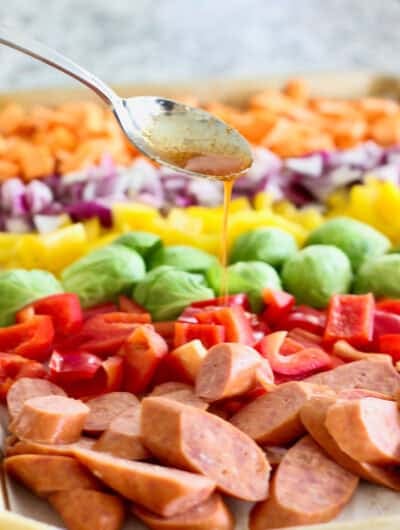 How to make sausage and veggies on a sheet pan