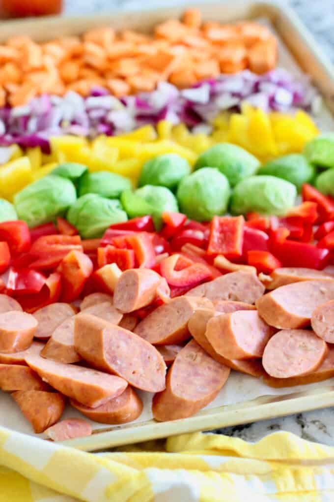 Sausagae and Vegetables on a sheet pan