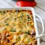 healthy mexican casserole in a white dish