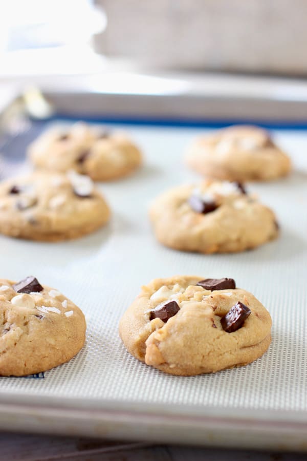 cowboy cookies on a baking sheet