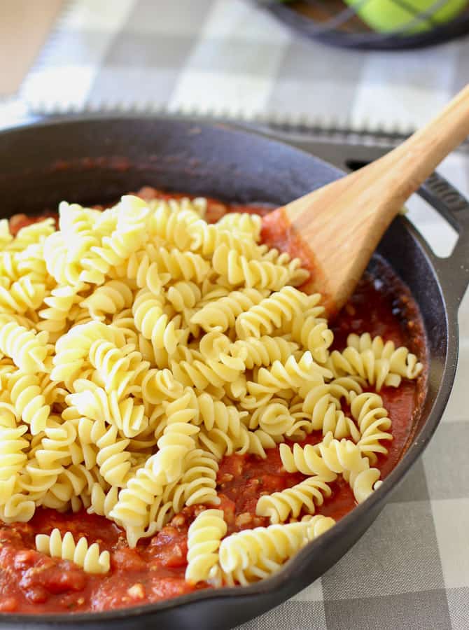 add rotini noodles to the italian pasta skillet