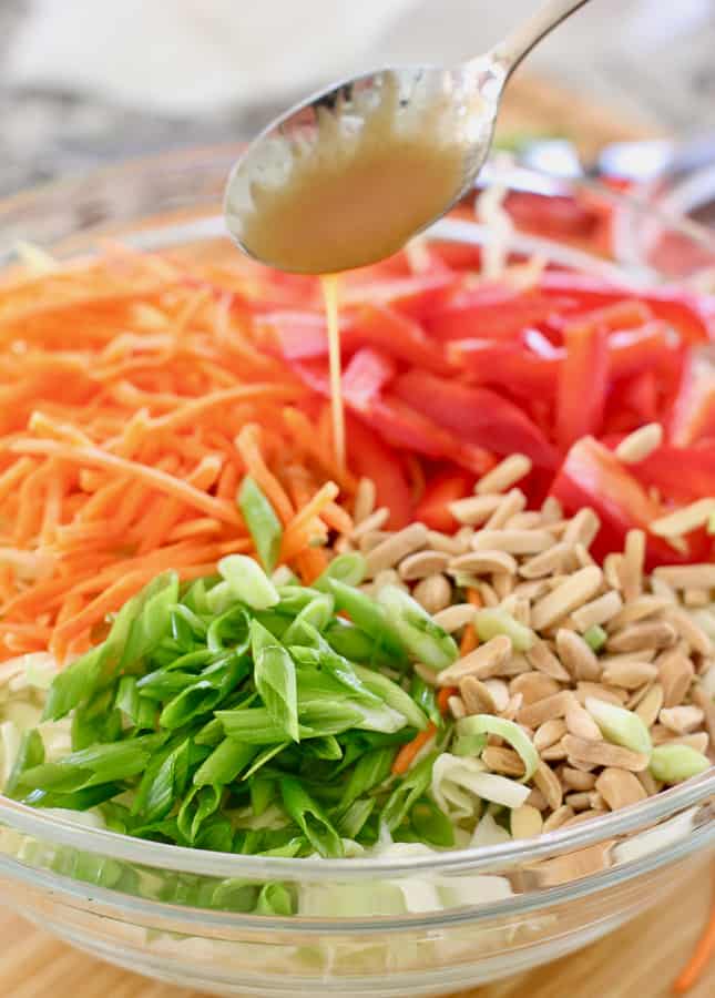 fresh veggies ready to toss for asian slaw