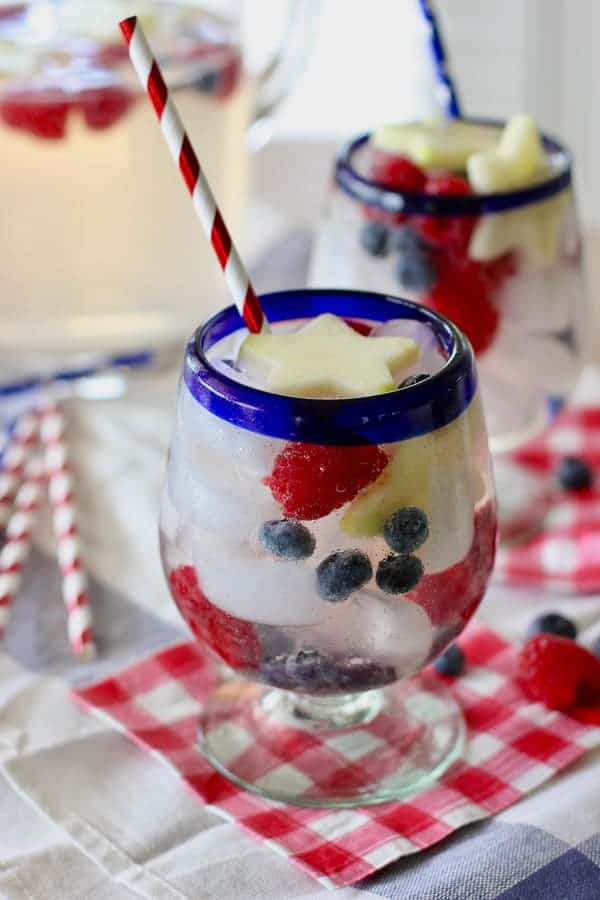 fourth of july sangria in a beautiful glass