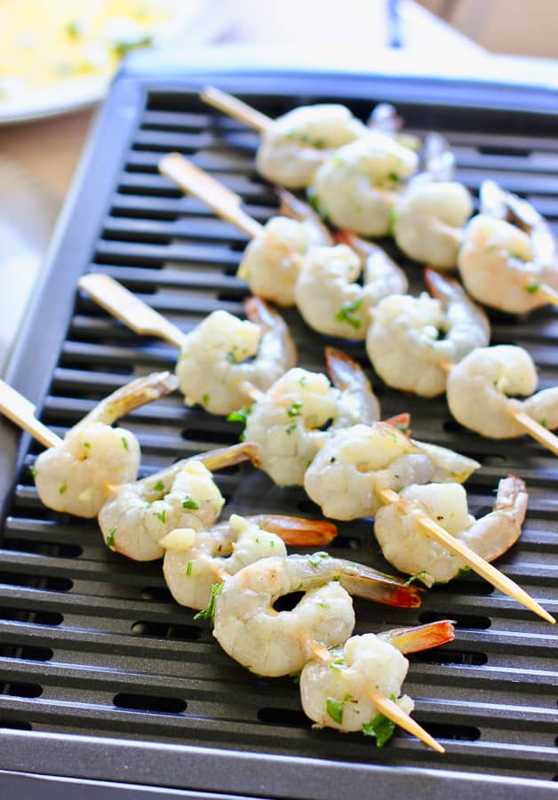 grilled shrimp skewers on grill pan
