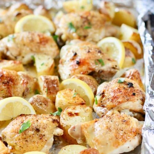 Easy Roasted Chicken Thighs And Potatoes Laughing Spatula