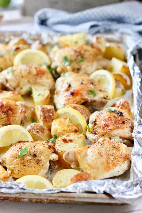 roasted chicken thighs and potatoes