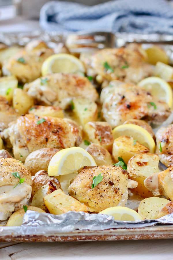 roasted chicken thighs on sheet pan