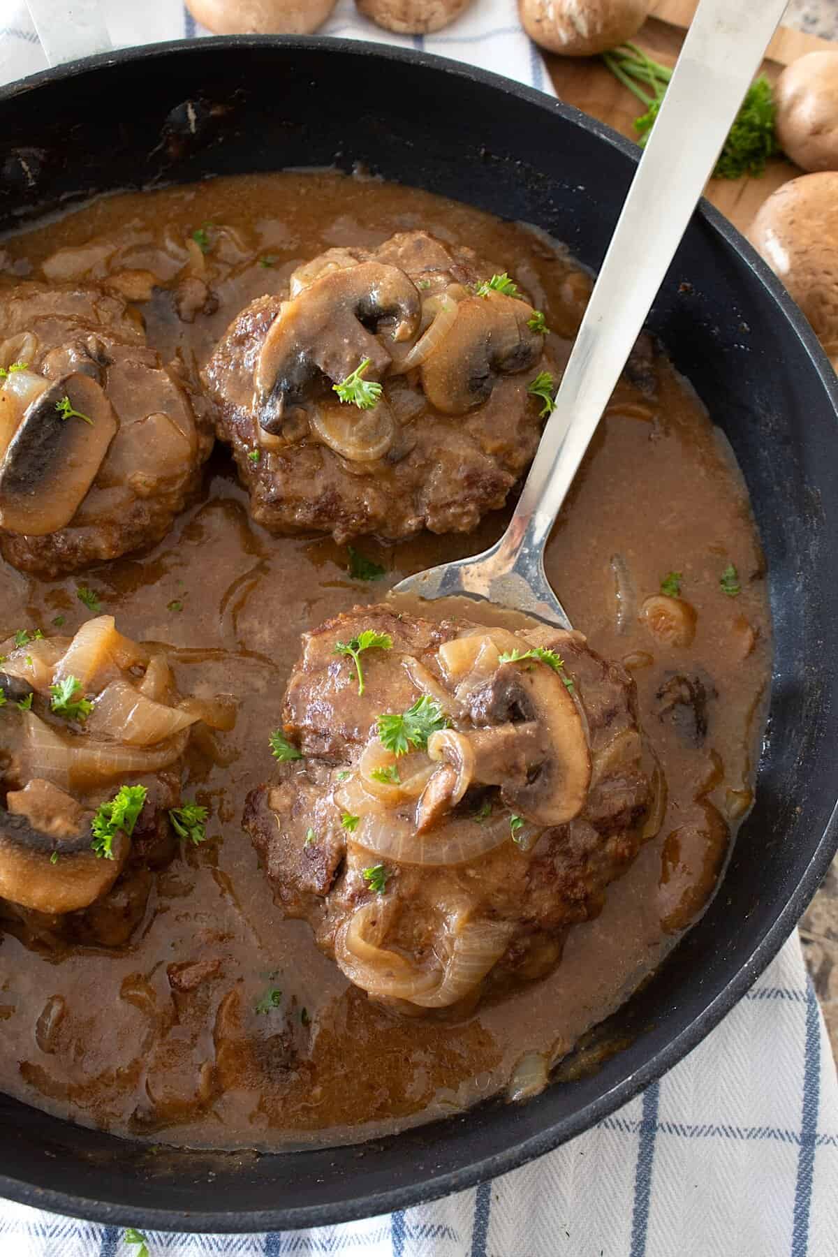 overhead view of salisbury steak