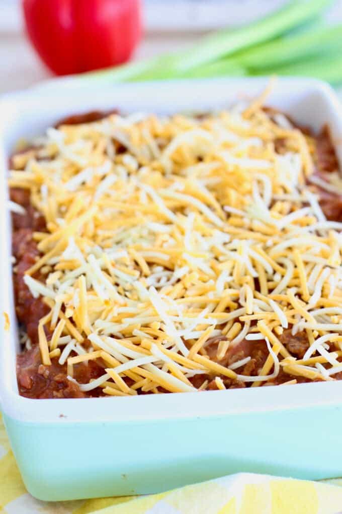 Spaghetti casserole going into the oven to bake