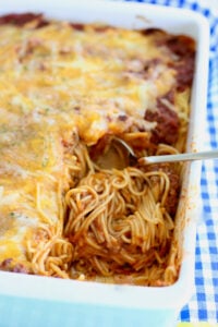 spaghetti casserole in a 9 x13 dish