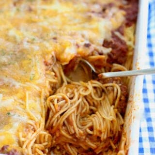 spaghetti casserole in a 9 x13 dish