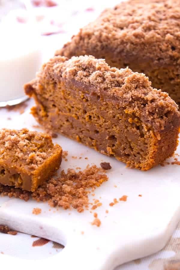 Pumpkin Loaf Cake with Streusel Topping - Laughing Spatula