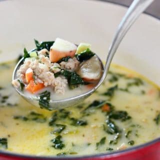 Potato Sausage Soup in Red pot