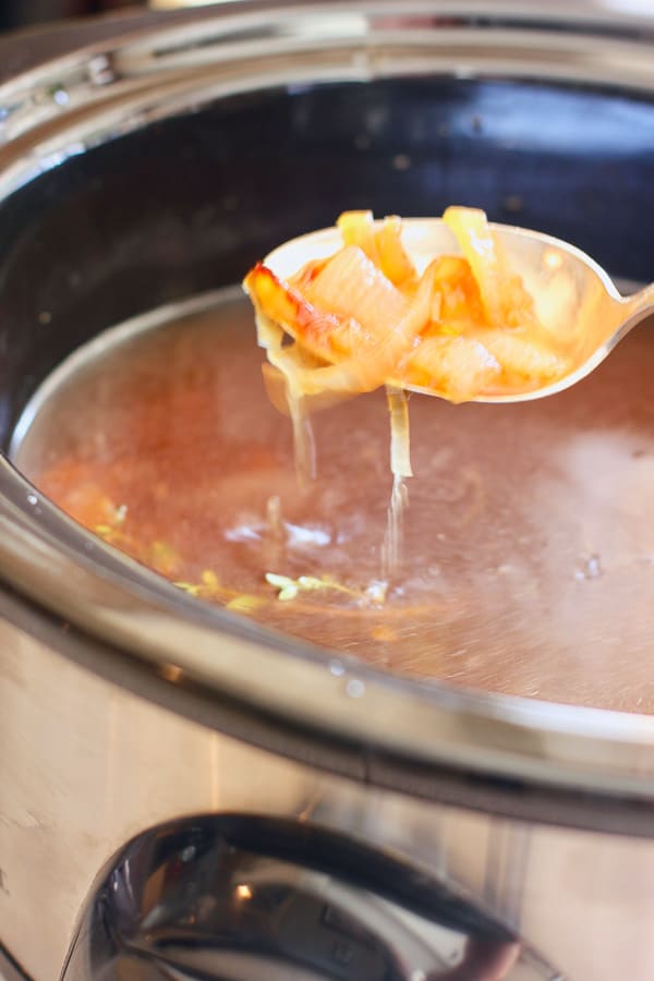 rich french onion soup in slow cooker