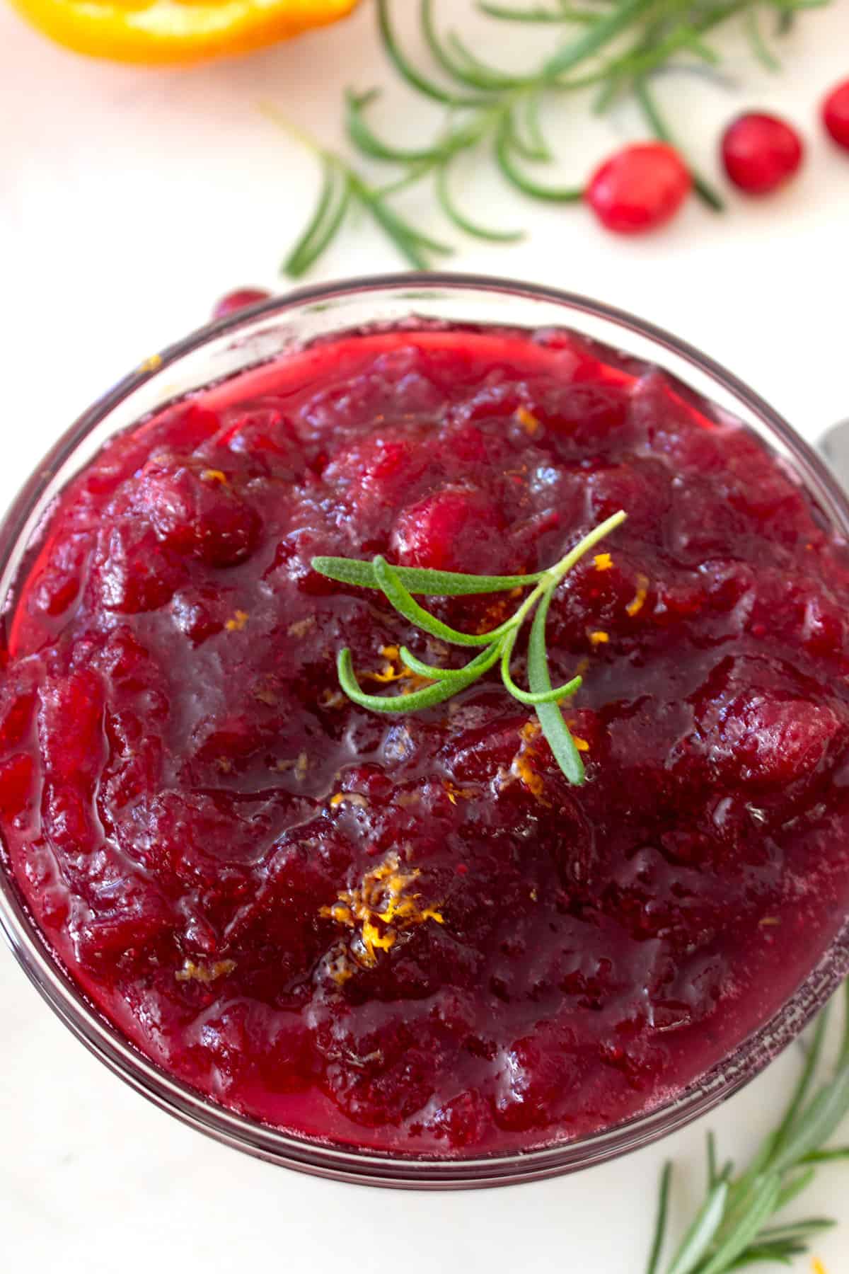 overhead view of cranberry sauce