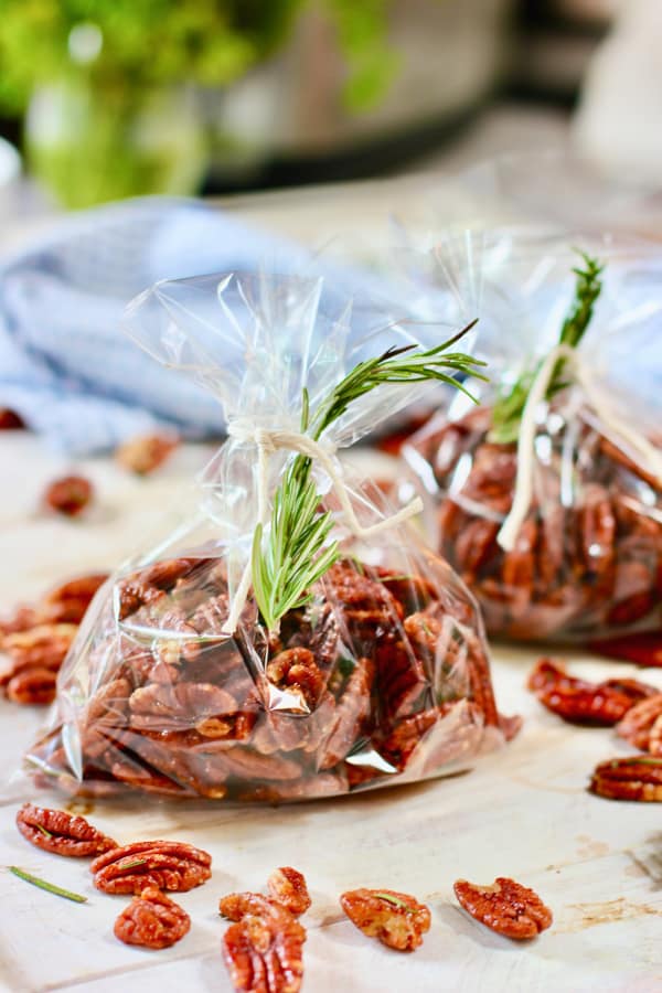 pecans in cellophane gift bags