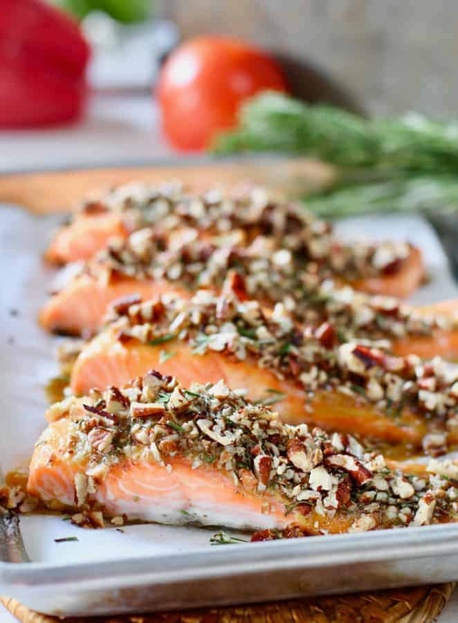 Pecan Crusted Salmon ready to serve