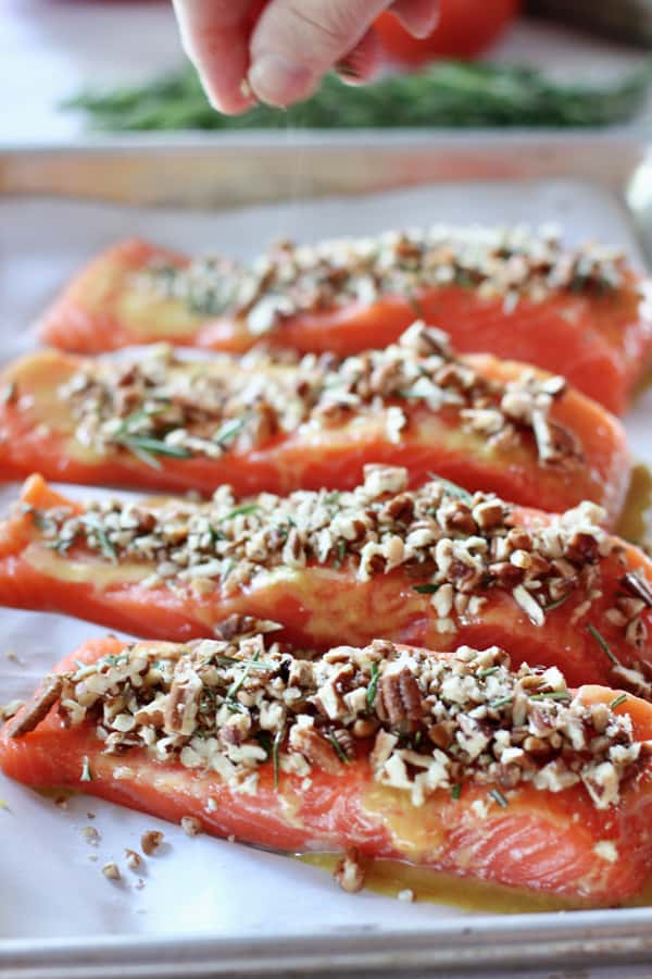 crusted salmon ready for the oven