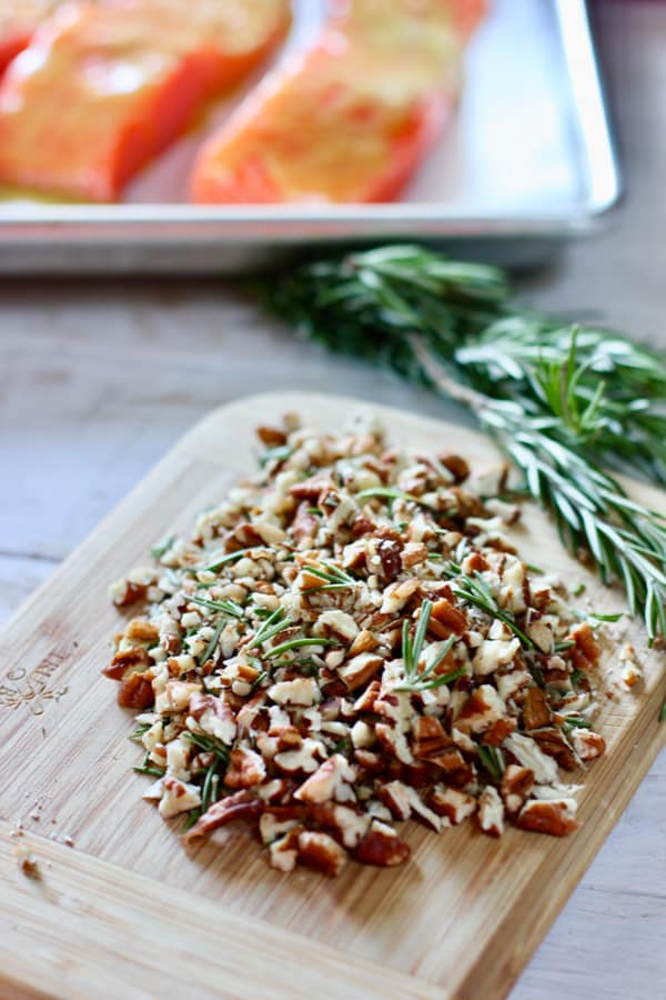 chopped pecans with rosemary
