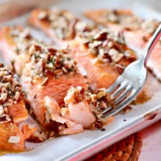 Pecan Crusted Salmon with a fork