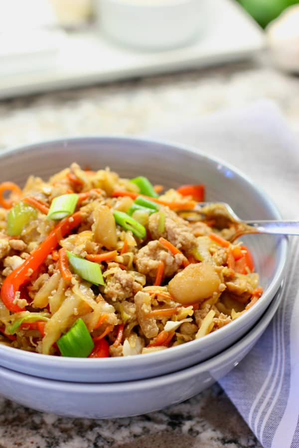 Egg roll in a gray bowl