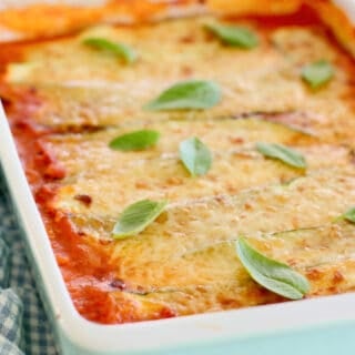 zucchini lasagna in a 9 x 13 baking dish