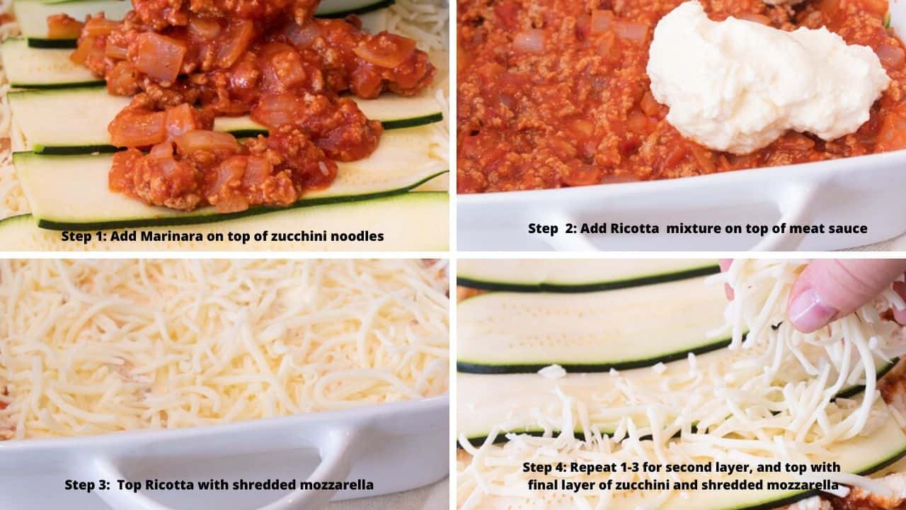 collage of zucchini lasagna assembly procedures