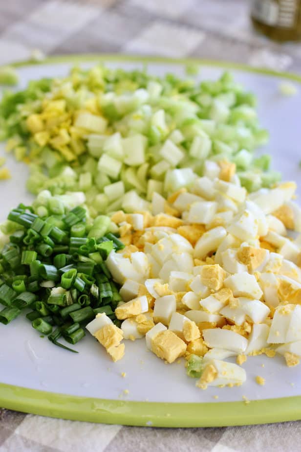 chopped egg, celery and green onion for the salad