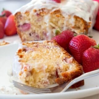 slice of strawberry bread on a plate