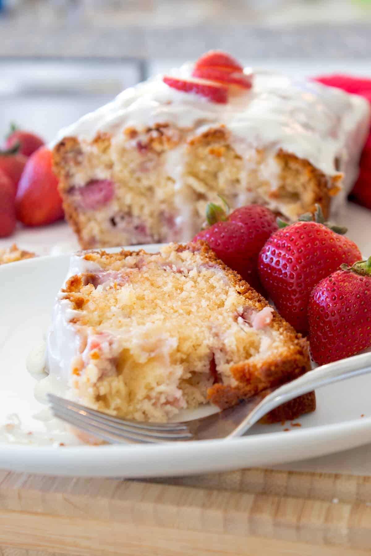 slice of strawberry bread on a plate