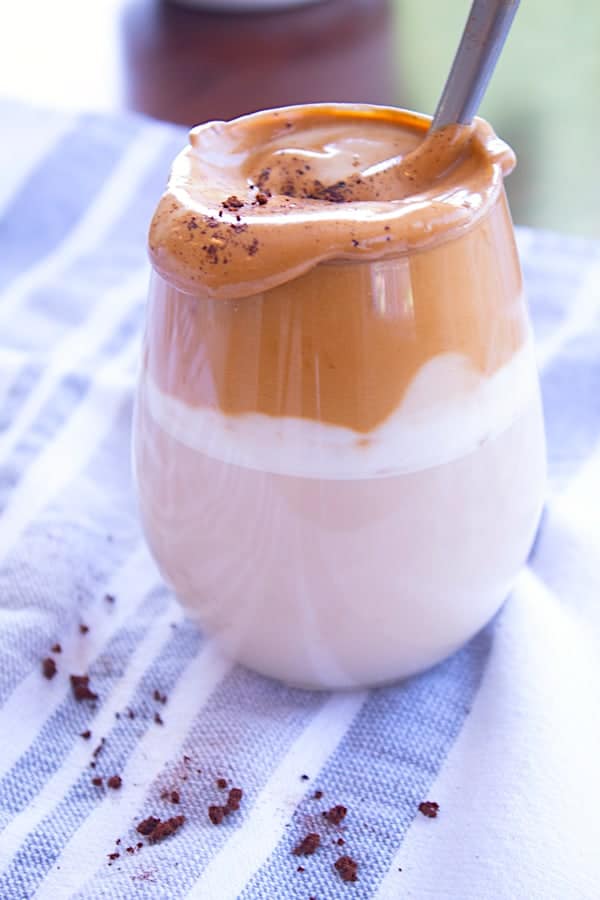 whipped coffee in clear glass