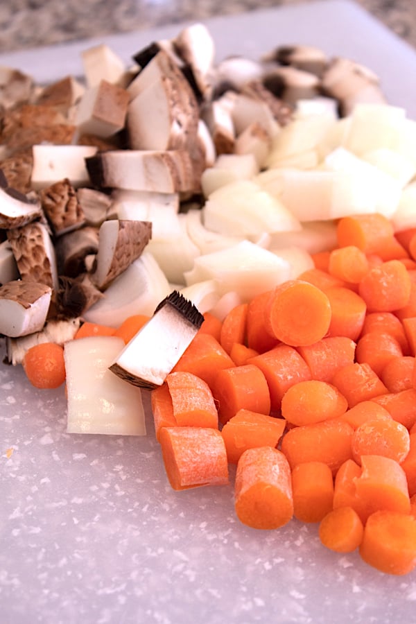 chopped portobello, onion and carrot for stew