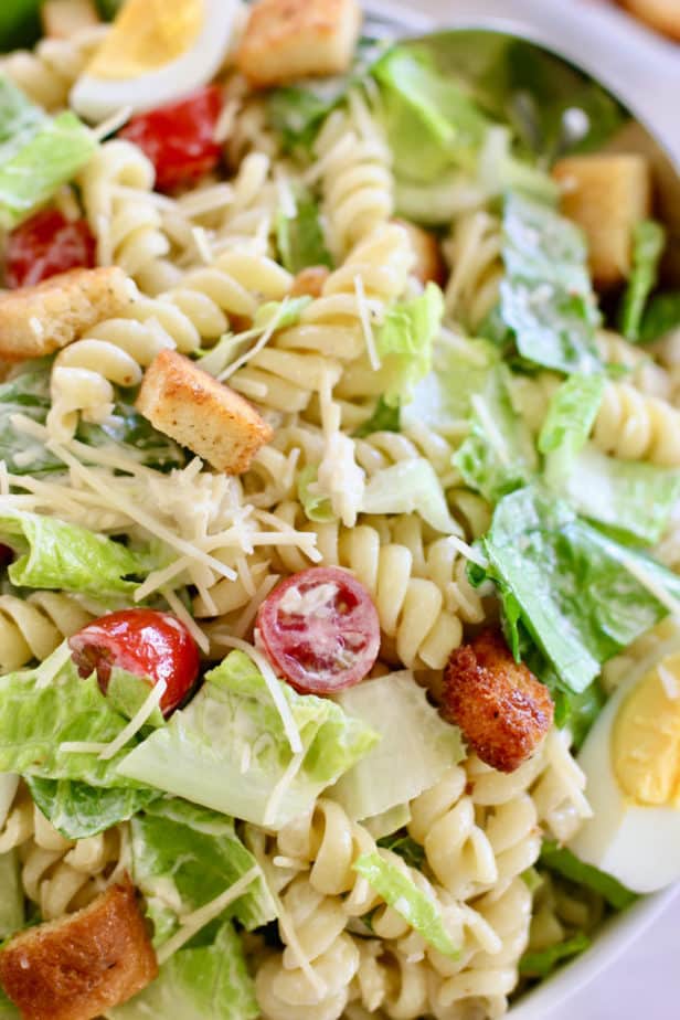 pasta and lettuce combined for a salad