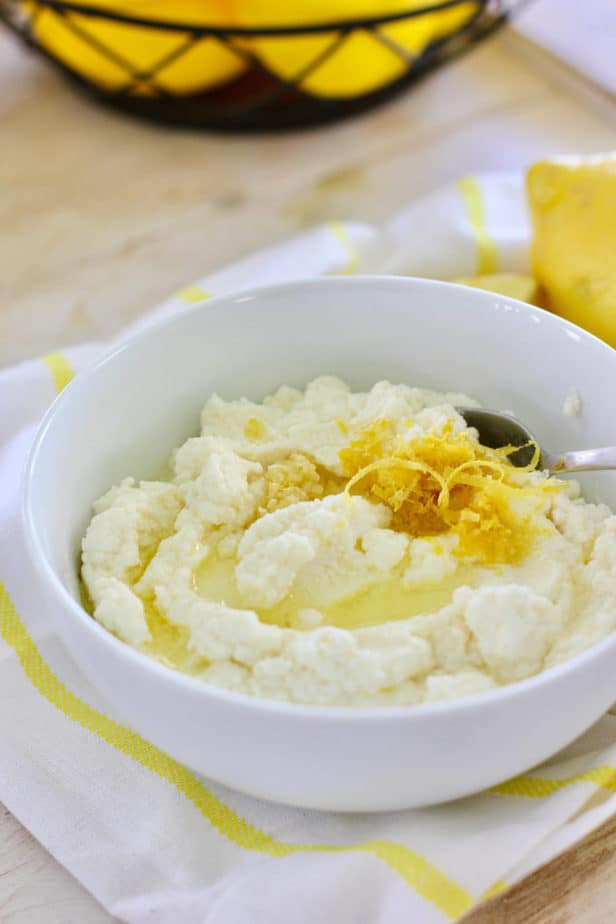 combine ricotta, lemon and cheese