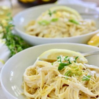 Lemon Ricotta Pasta in two white bowls ready to serve