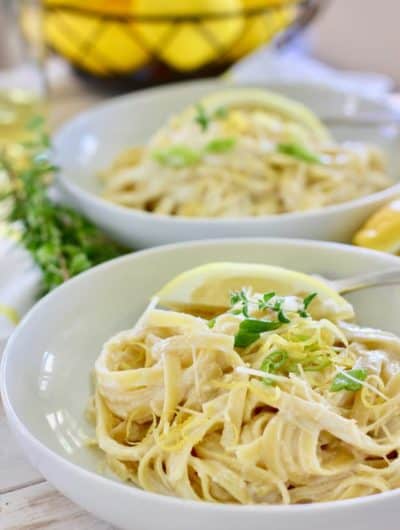 Lemon Ricotta Pasta in two white bowls ready to serve