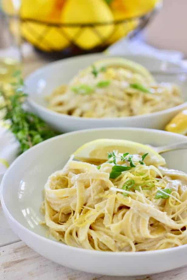 Lemon Ricotta Pasta in two white bowls ready to serve