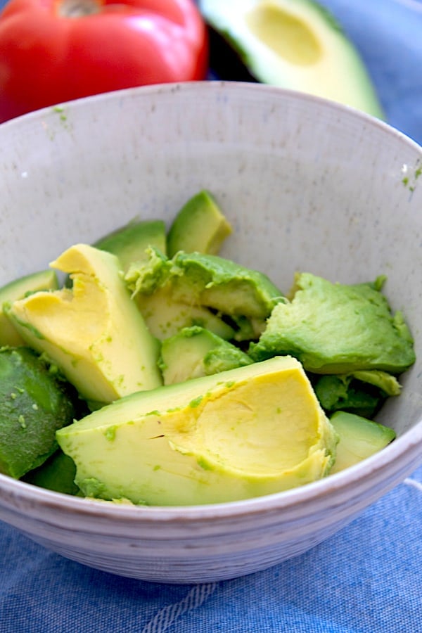 a bowl of ripe avocado chunks