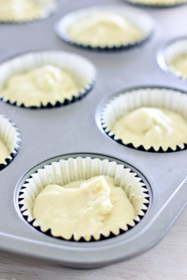 batter in cupcake pan ready to bake