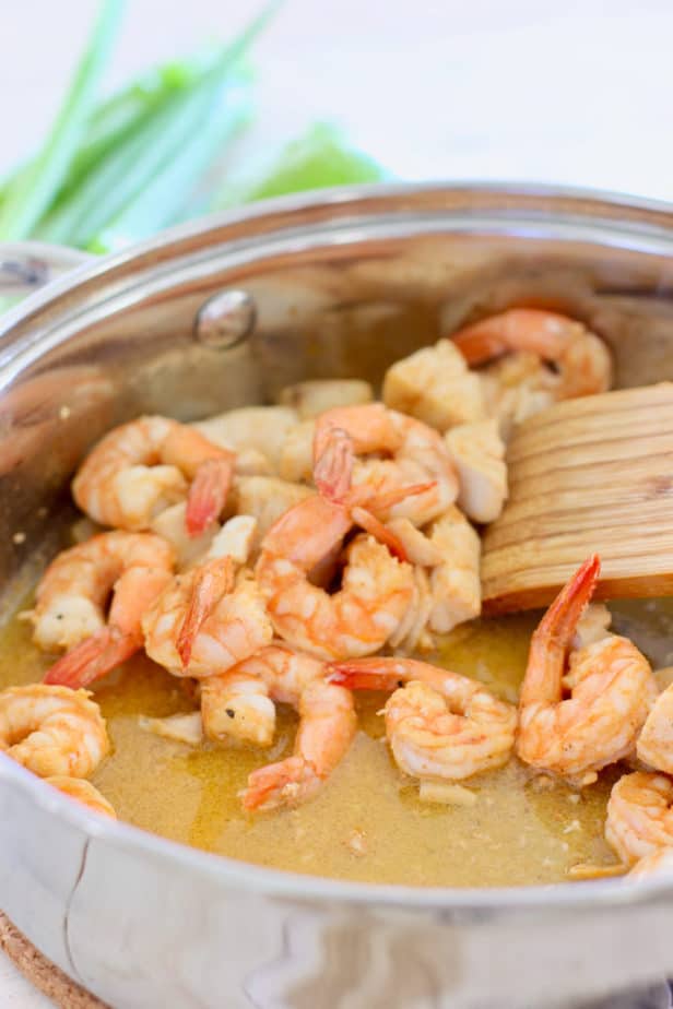 saute your shrimp and fish to release the broth