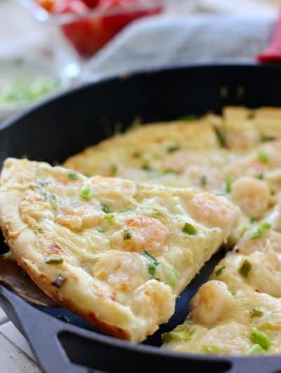 a slice of Shrimp Pizza in a pan