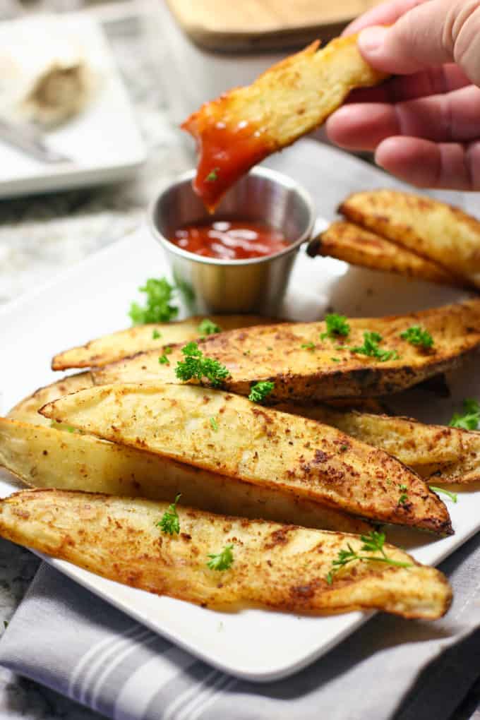 Air Fryer Fries on plate with ketchup